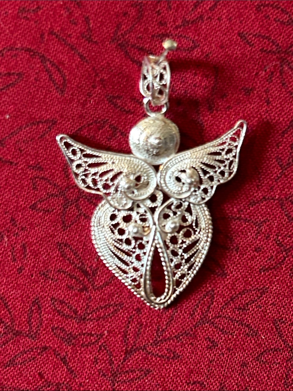Sterling Silver Filigree Angel Pendant Necklace - Silver